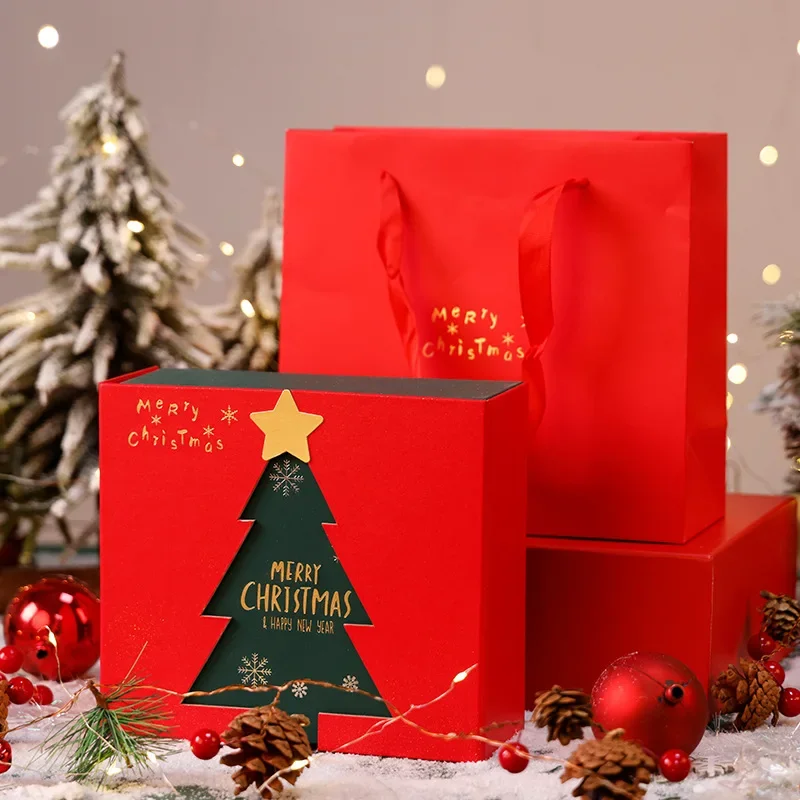 

2025 New Christmas Gift Box Red Double Open Bag Apple Christmas Eve Gift Candy Gift Packaging Box