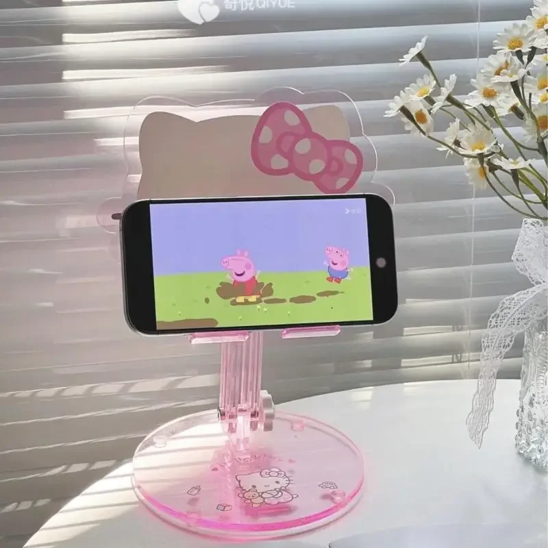 Hello Kitty Soporte para teléfono ajustable con múltiples ángulos Soporte de escritorio plegable Compatible con Smartphone Tablet Ipad para cama Sofá Observación