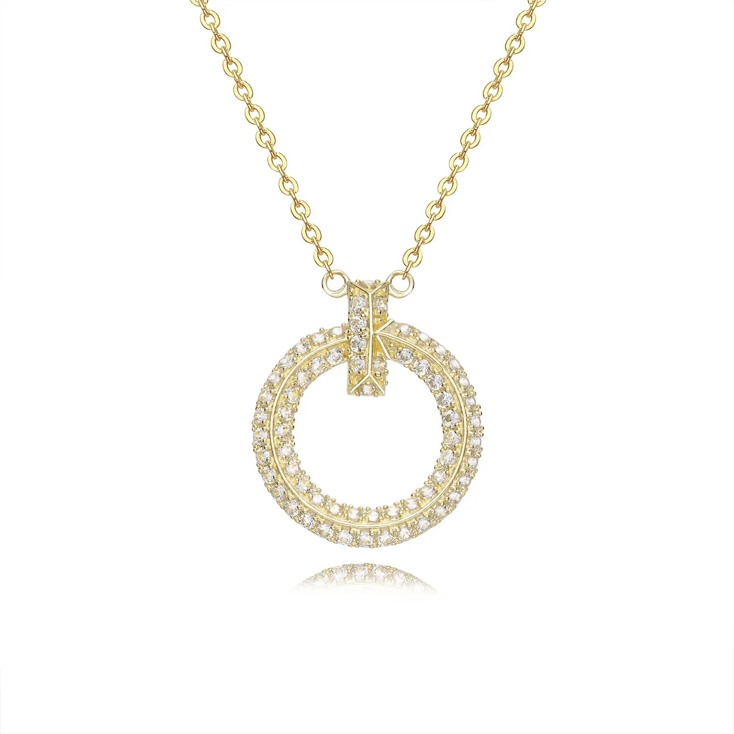 18k gold full drill zircon Mosang drill nail round necklace ladies luxury simple gold round brand gold necklace