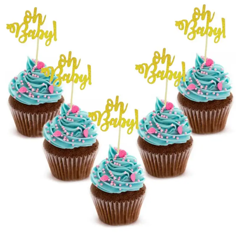 10 Stück OhBaby Muster Stil Kuchen Dekor Herz Kuchen Topper Gold und Rosa Flagge Kinder Geburtstag Party Feier Cupcake Ornamente