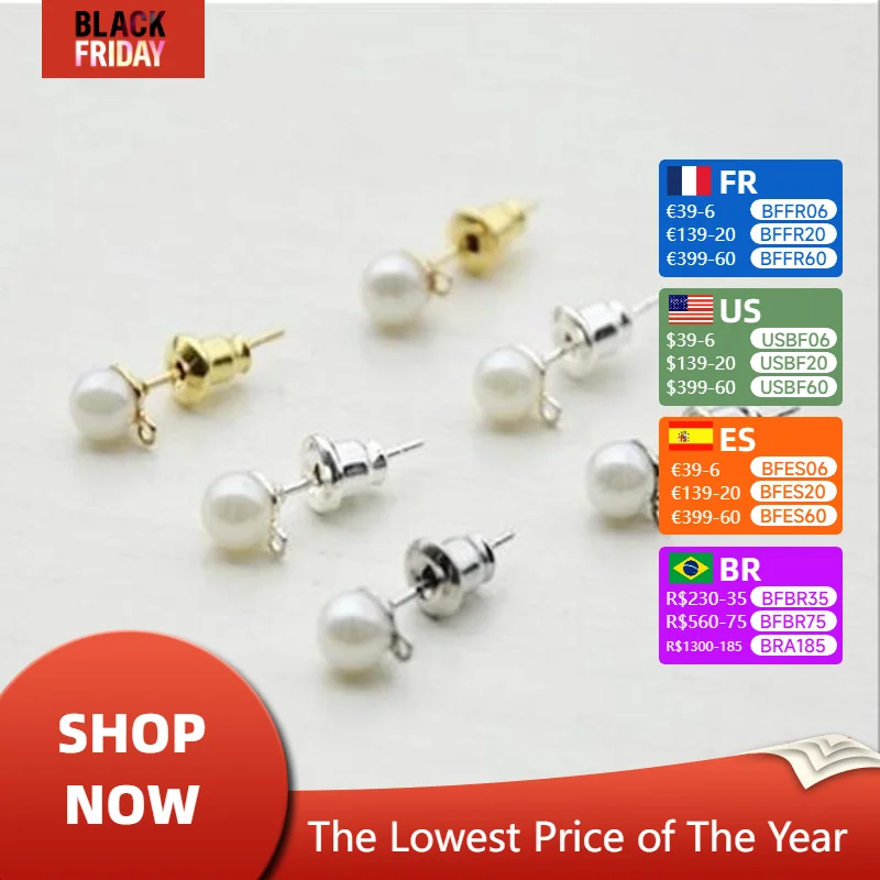 20PCS Stainless Steel Stud Posts Earrings Pins with Loops/ 5mm Imitation Pearl Beads for Earrings DIY Jewelry Making Accessories