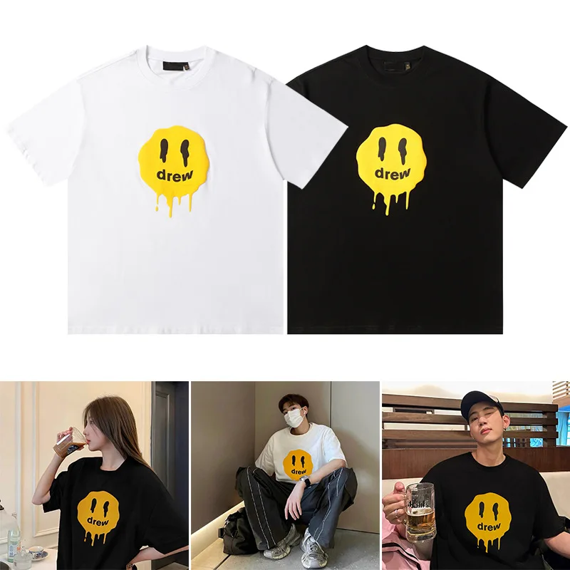 

Drew House Premium Smiley Foam Print Summer Cotton Loose-Fit Men's Couple's Short-Sleeve T-Shirt