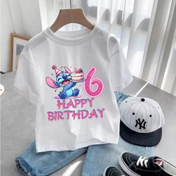 Anime Stitch Girl Birthday T-Shirt Summer Kids Number Tee Shirt Short Sleeve Children Tee Tops Cartoon Printed Toddler Clothes