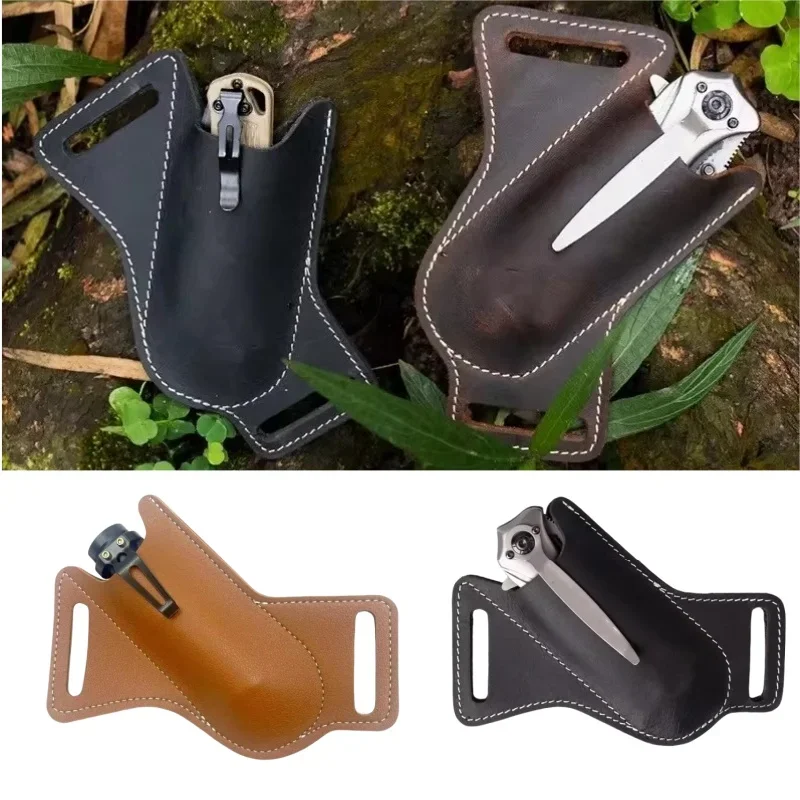 ​​1PC Leather Knife Sheath - Anti-Scratch Belt Clip Holder for Folding Pocket Knives, Camping & Outdoor Tools (Waist Carry)