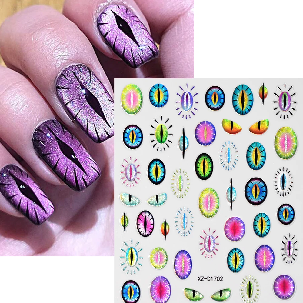 1/4 pçs colorido globo ocular arte do prego adesivos 10*8cm azul/vermelho mal olhar olhos/cruz auto adesivo slider punk festa manicure decalques *