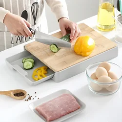 Double-sided Available Cutting Board Detachable Drawer Wooden Chopping Blocks Anti-slip Kitchen Fruit Vegetable Meat Organizer