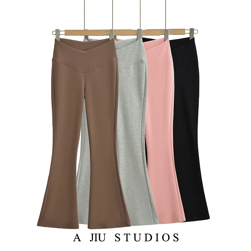 

Американские универсальные брюки с V-образным вырезом и высокой талией, подтягивающие ягодицы, с микро-клешем, женские, весна-осень, для йоги, для стройных девушек