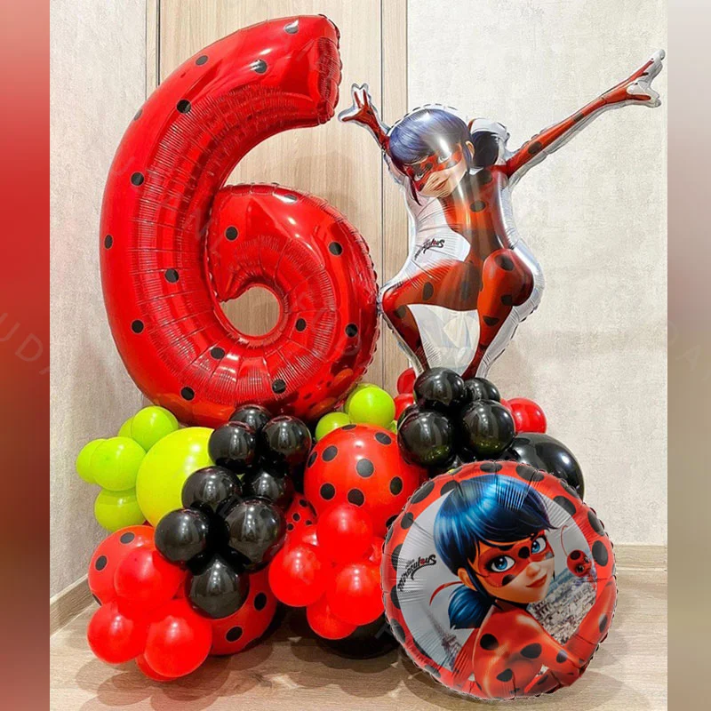 66PCS French Animation Ladybug Girl Justice Hero Colourful Birthday Holiday Shower Gift Party Decoration Supplies Balloon Set