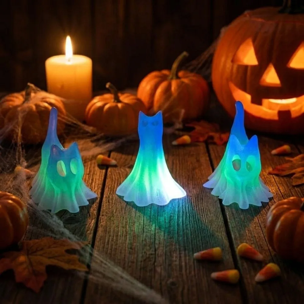 3PCS/SET Funny Halloween Cat Figurines Glow-in-the-Dark Unique Design Ghostly Cats Miniature Plastic Material