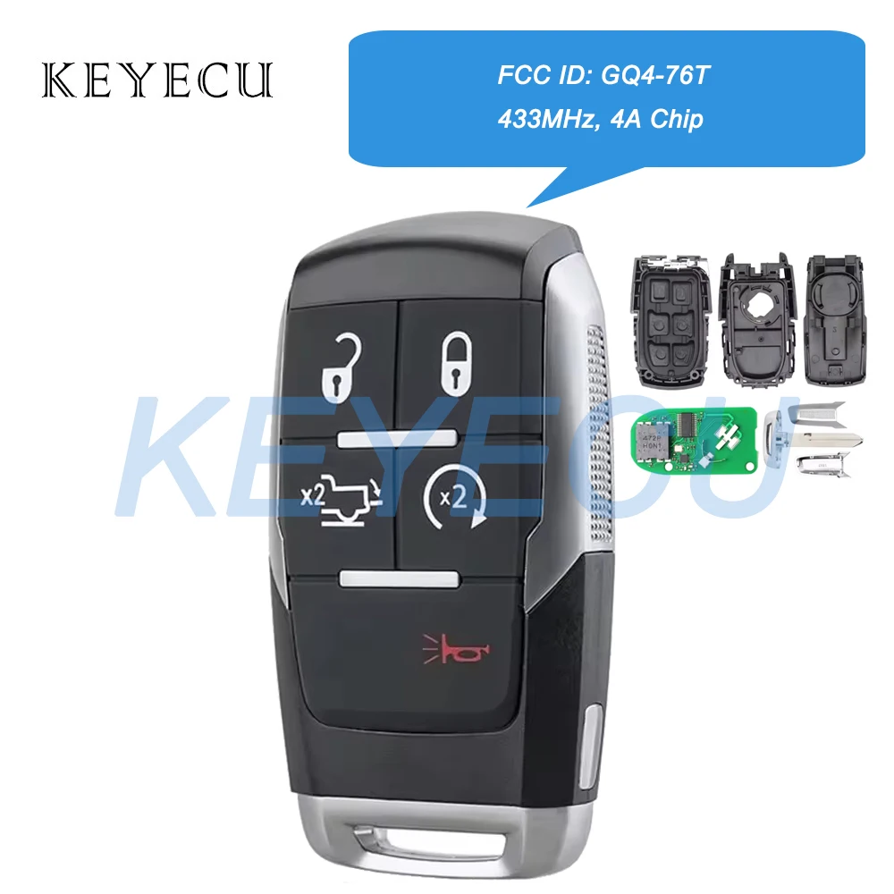 

Умный дистанционный брелок Keyecu, 5 кнопок, чип 433 МГц, 4 А для Ram 2500 3500 4500 5500 2019 2020 2021 FCC ID: GQ4-76T, арт.: 68374994