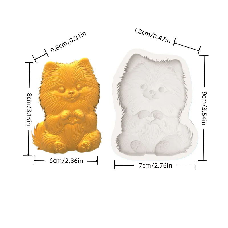 Highly Detailed Pomeranian Baking Mold with Fluffy Fur and Realistic Paw Pads Texture, Easy-To-Remove Silicone Mold for Chocolate and Fondant