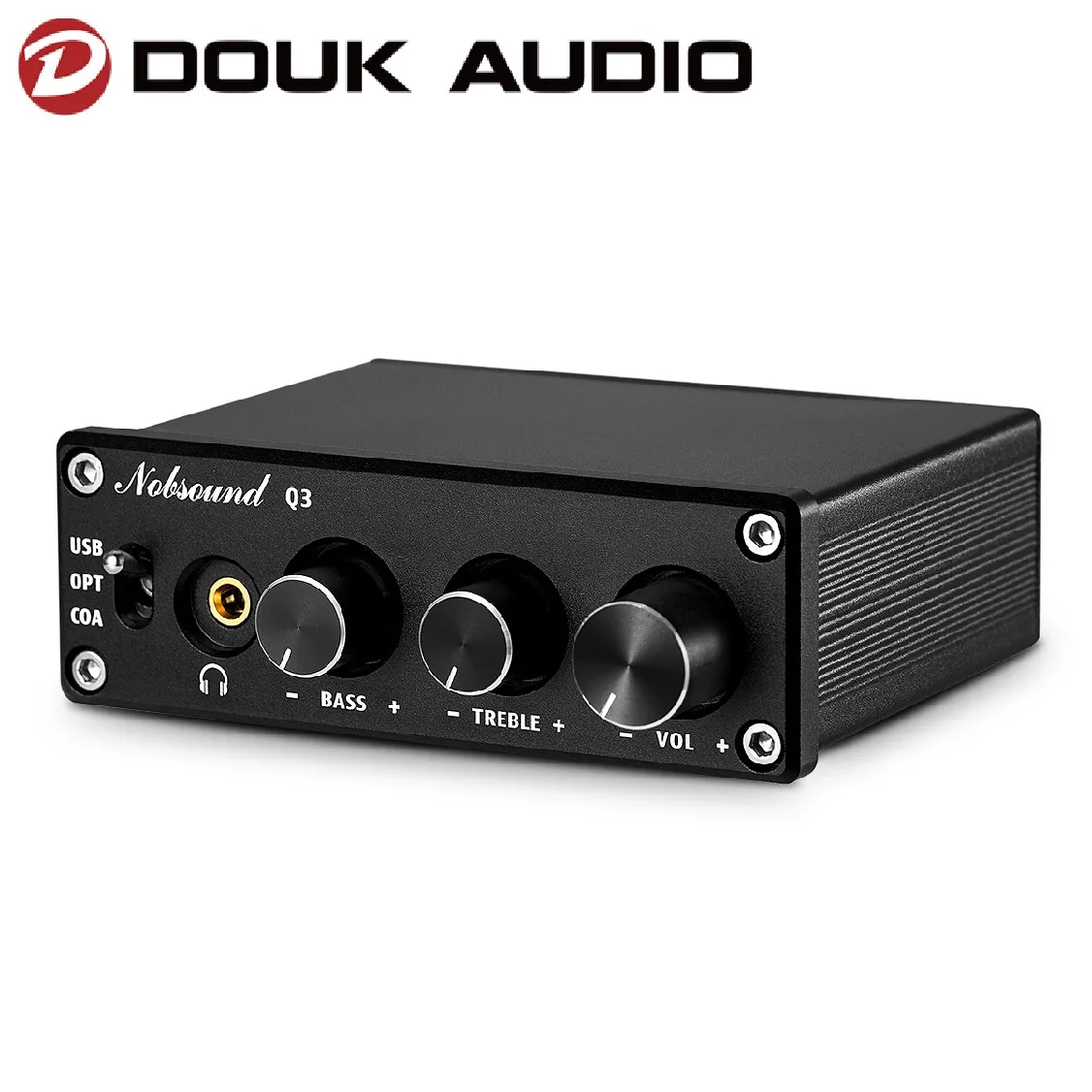 Douk Audio Q3 HiFi USB DAC Mini Digital to Analog Converter Coax/Opt Headphone Amplifier with Treble Bass Control 192K