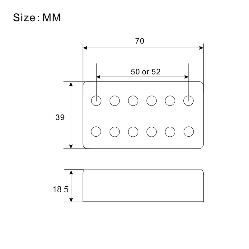 Brass Pickup Covers, Lid, Shell, Top for Electric Guitar, Metal, Humbucker, 2 Lines, 12 Holes, 70*39mm, 50mm, 52mm, 10Pcs