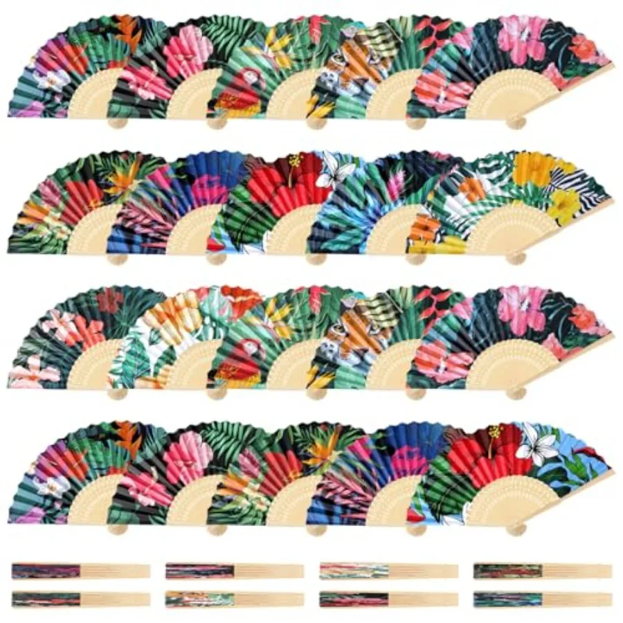 Karenhi 60 Pcs Havana Nights Folding Fans Bulk Hibiscus Tropical Folding Cuban Hand Held Fans Havana Nights Party Decorations f