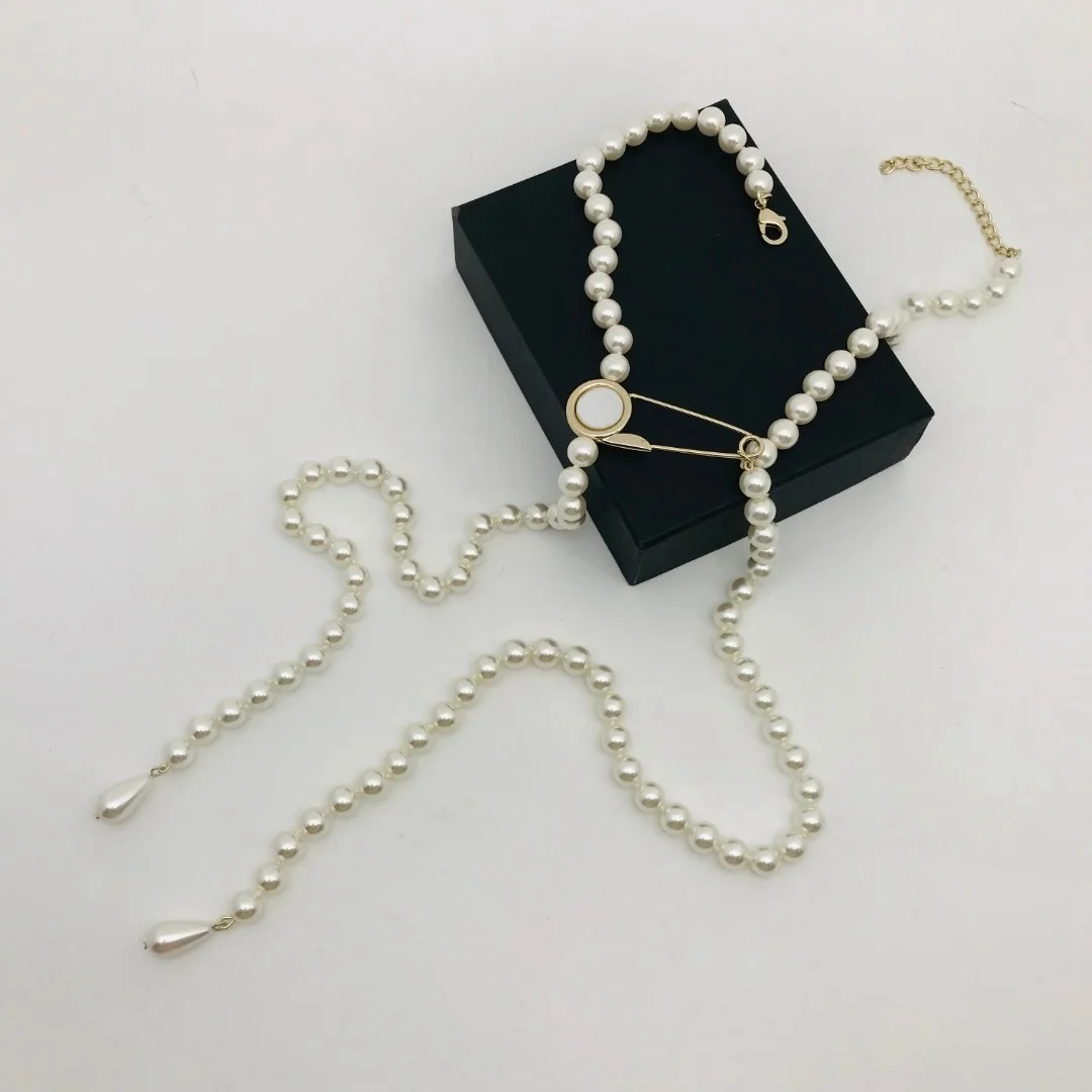 

Personality fashion niche simple retro pin style drop pearl chain necklace