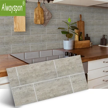 Alwayspon 스티커 데코 타일 패턴, 블루 레트로 화이트 PVC 다크 브라운 아이보리 타일 스티커, 주방 접착 스티커, 특별 행사 