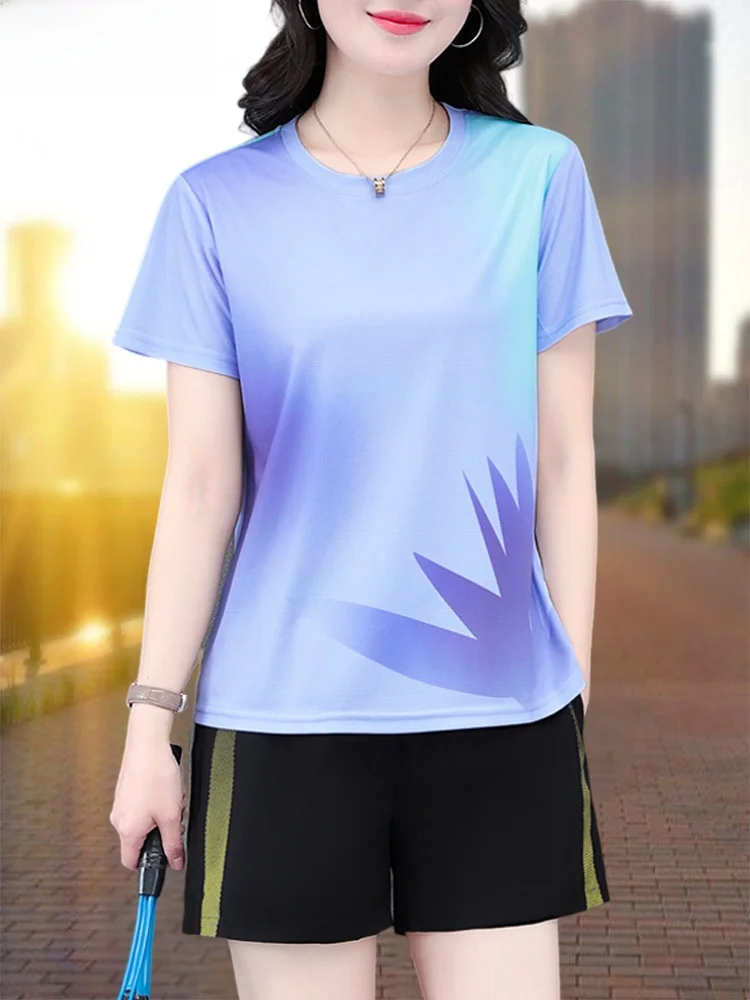 

Комплект костюма для бега Ice Silk Qui Dry, женский легкий летний новый комплект из двух предметов для мамы, дышащая удобная спортивная одежда