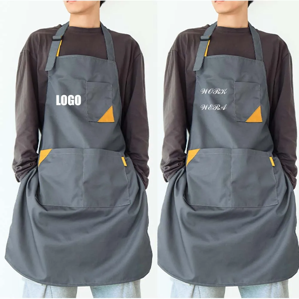 

Модная женская кухонная обеденная износостойкая парусиновая рабочая одежда для бариста, мужской фартук с логотипом для магазина чая с молоком