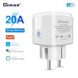 GIRIER Tuya Wifi Smart Plug 20A EU Smart Socket Outlet with Power Monitor Timer Function 4200W Compatible with Alexa Google Home