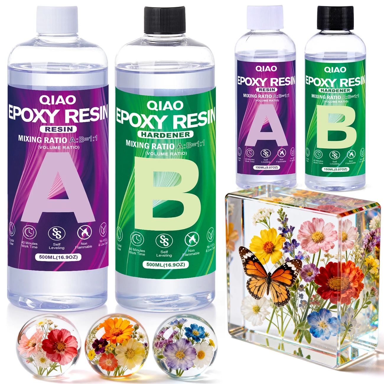 Crystal Clear Epoxy Resin Kit Bubble-Free, Anti-Yellowing, Self Leveling 1:1 Mix Coating & Casting Resin for Jewelry Making DIY