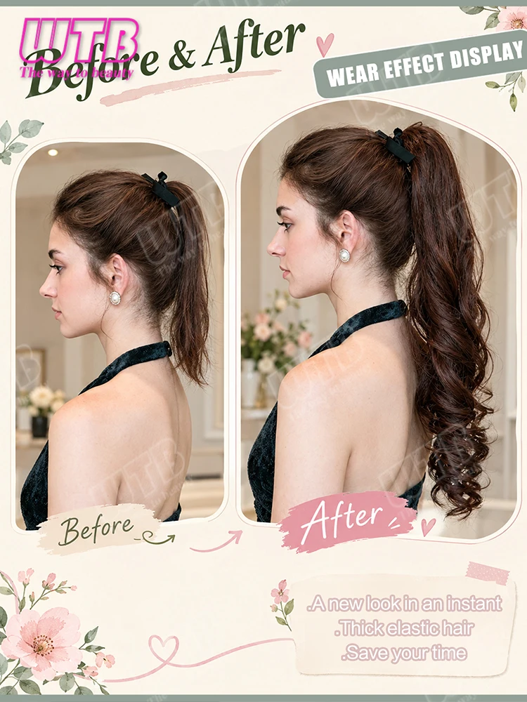 WTB Synthetic Curly Ponytail Wig Drawstring Style Long Curly Ponytail Suitable for Daily Wear Festivals and Special Occasions