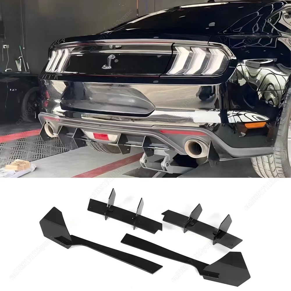 

Для Ford Mustang 2018-2021 автомобильный задний бампер, диффузор, кронштейн, сплиттер, багажник, выхлопной спойлер, пластина, обвесы, тюнинг, глянцевый черный