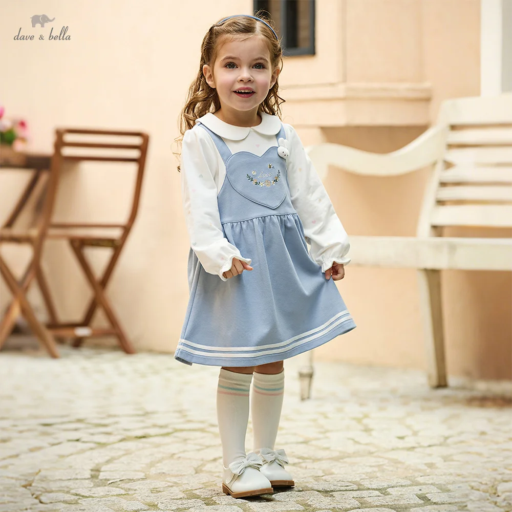 Dave Bella Girl Knitted Dress Spring Autumn Children Sweet Dresses Baby Elegant Outdoor Dress Cute Rabbit Kids Clothes DB1260249