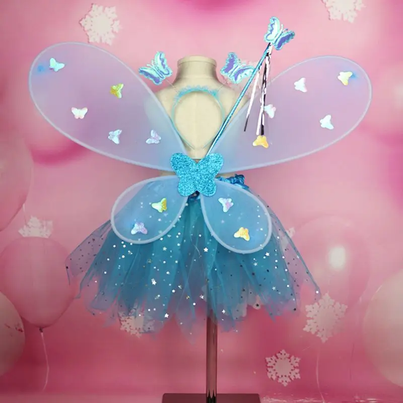 Disfraz hada princesa 634C para niña, vestido con tutú para varita mariposa, diadema para niños, juego rol