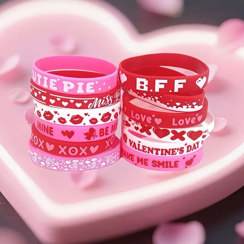 

12 шт. - набор простых силиконовых браслетов LOVE на запястье для мужчин и женщин, подходит для Рождества, Нового года, V