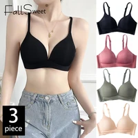 FallSweet 3PCS Japanese Style Seamless Push Up Bra for Women Wireless 3/4 Cup Glossy Bralette Comfort Underwear Female Lingerie