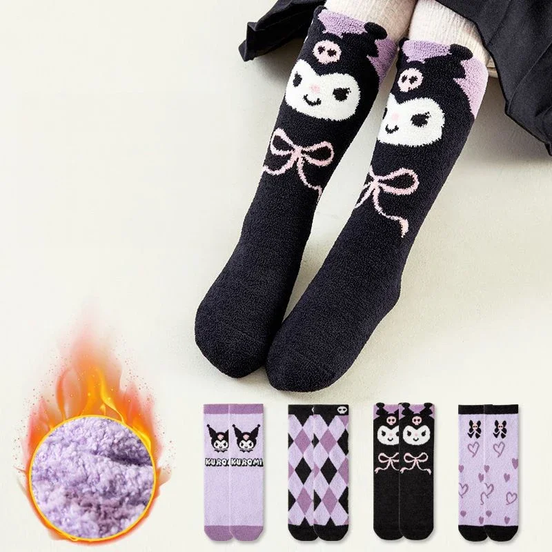 Sanrioes Anime Kuromi Kids Jk College Style Knitted Warm Socks Melody Cinnamorol Autumn Winter Girl Lolita Long Socks Tube Socks