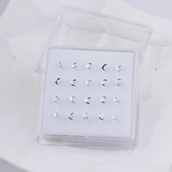 Karnoz Boxed 20PCS Nose Studs Rings Moon Shape Bone Screw Stud Nose Piercing Jewelry for Women Men Hypoallergenic Nose Pin