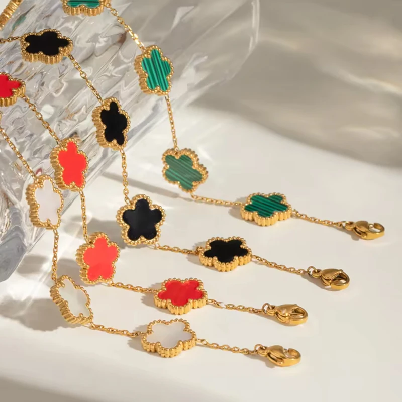 

New Fashion Flower Stainless Steel Adjustable Bracelet For Women Girls Five Leaf Flower Bracelet Fine Jewelry Gifts Wholesale