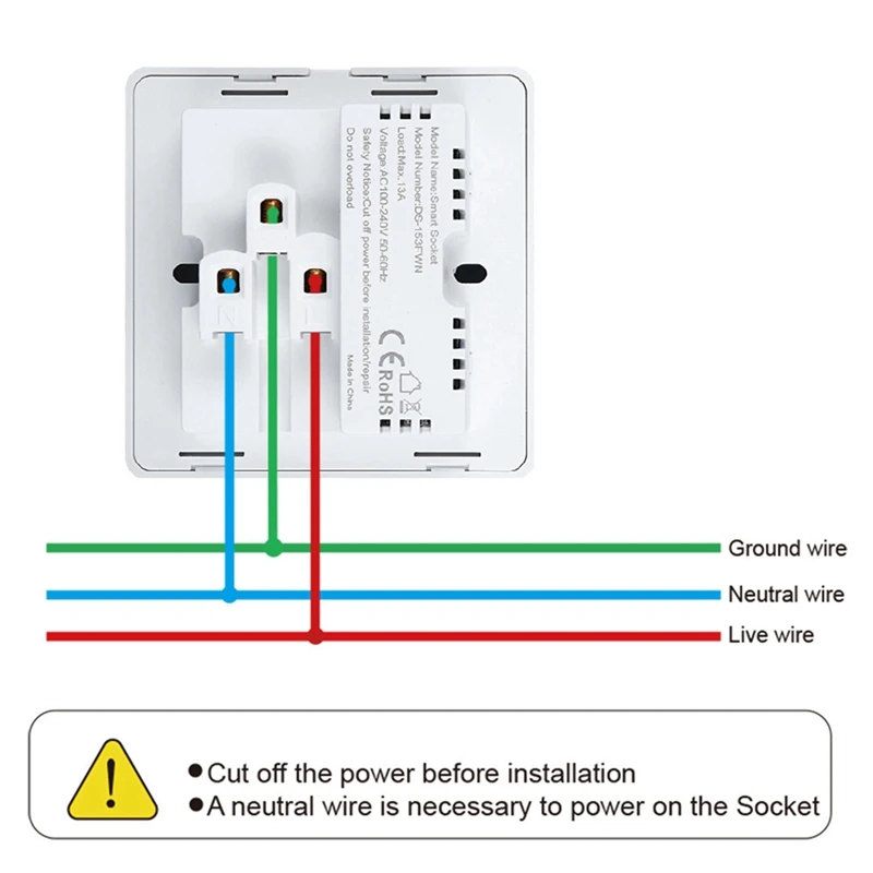 Tuya Smart Socket With Typec+USB Fast Charging Remote Timing Socket Wifi Smart British Standard 86-Type Five-Hole Socket B