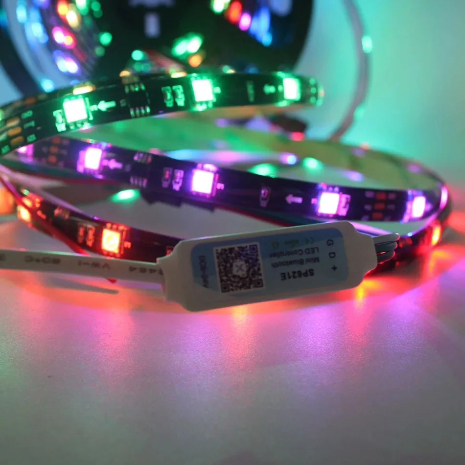 SP621E APP Music Bluetooth-compatible LED Controller 5V-24V WS2812B WS2812 WS2811 Piexls Addressable LED Strip Light IOS Android