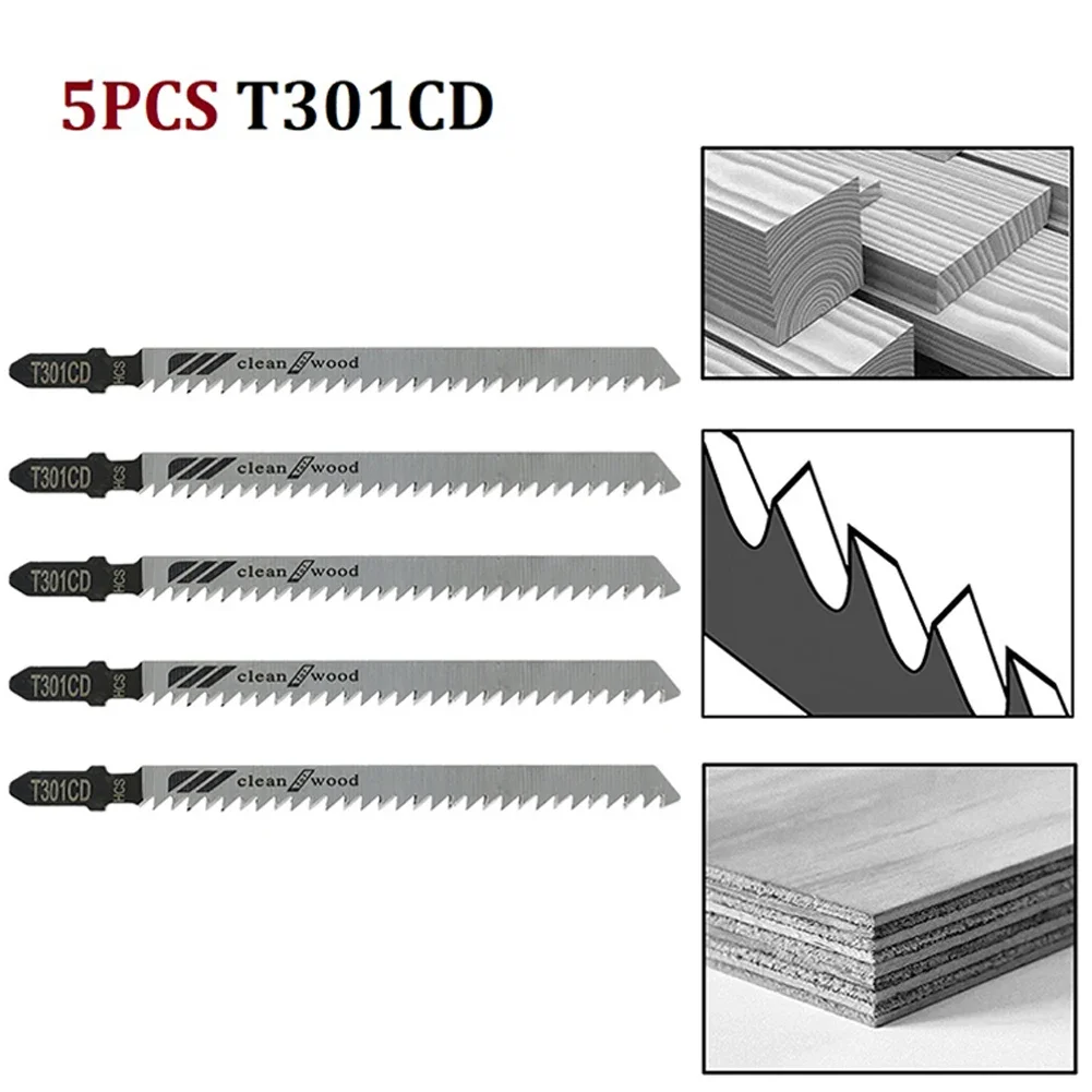 5Pc T301CD Jigsaw Blades High Carbon-Steel Reciprocating Saw Blade For Sheet Panels Wood Plastic Metal Cutting Woodworking Tool