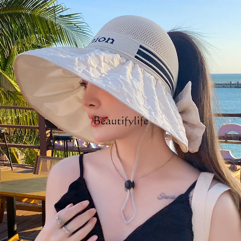 Summer New Vinyl Sun Protective Air Top Sunhat Women's Big Brim UV Protection Foldable