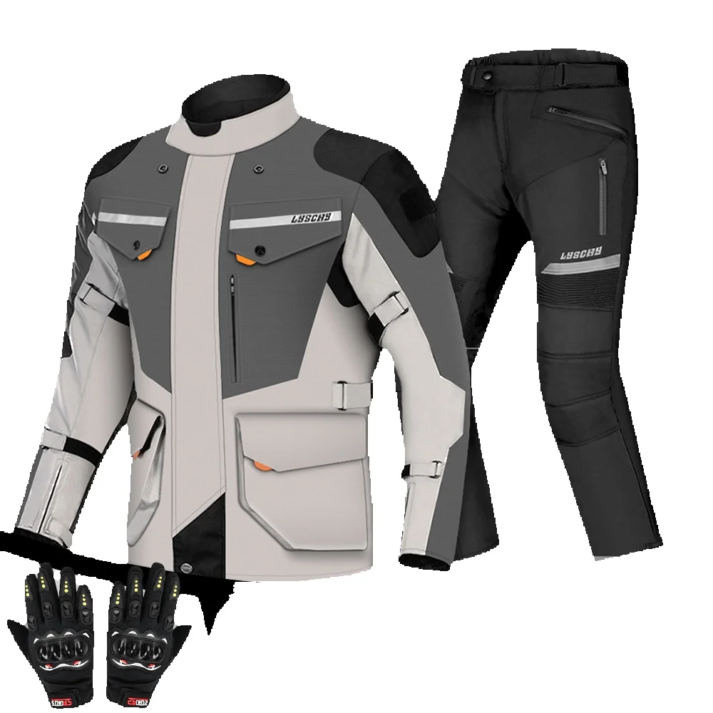 

LYSCHY Motorcycle Jacket Pants Suit Cold-proof Waterproof Winter Men Motorbike Riding Moto Jacket Protective Gear Armor Clothing