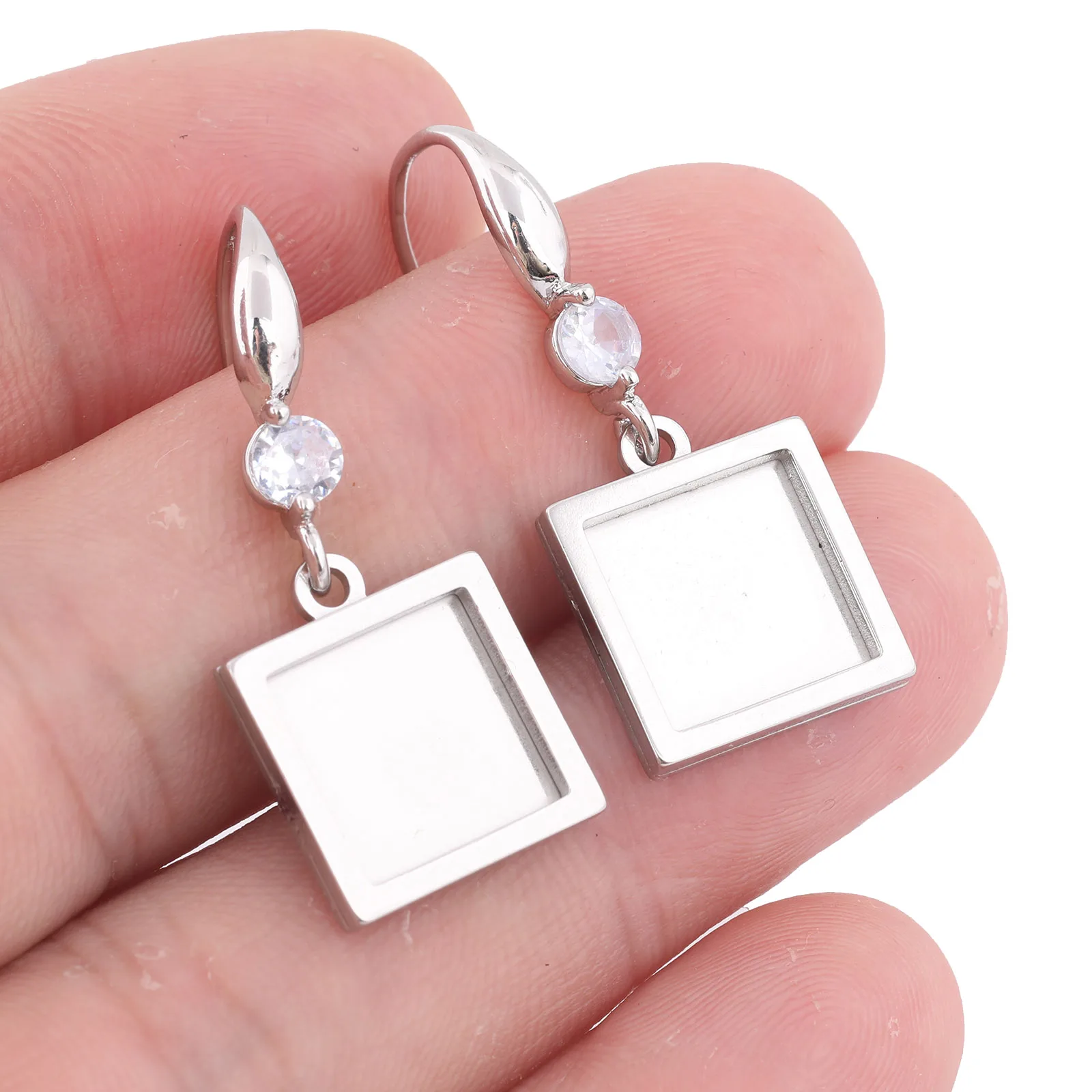 6 Stück Edelstahl 10 mm quadratische Cabochon-Ohrring-Basisfassung Rohlinge Diy Zirkon Ohrring-Haken Erkenntnisse für die Schmuckherstellung