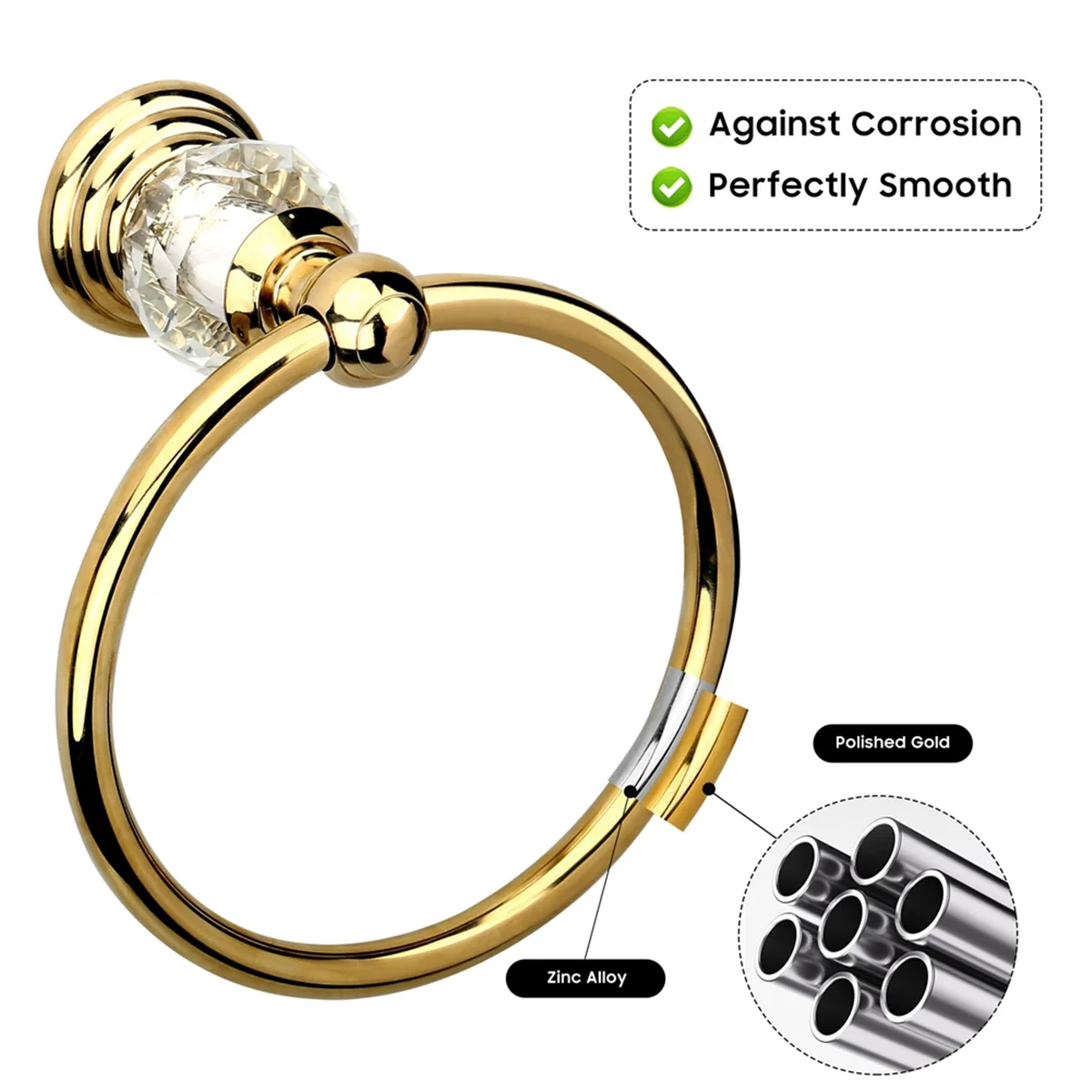 

AA98 Crystal Gold Towel Ring, Gold Bathroom Towel Holder Ring,Hand Towel Ring for Bathroom Wall Mounted Bathroom Accessory