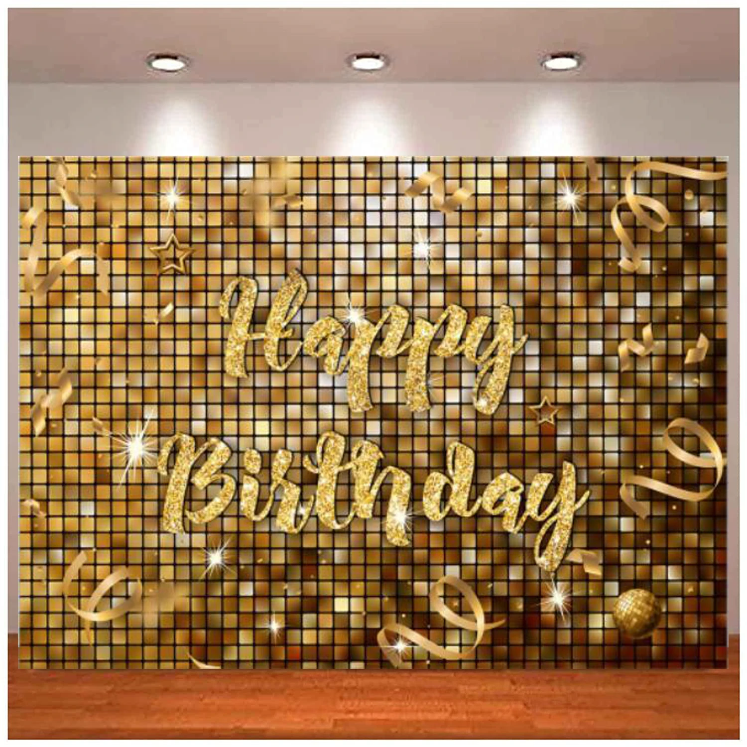 Fondo de fotografía de cumpleaños dorado con purpurina, lentejuelas cuadradas doradas, decoración de fiesta para mujeres y niñas, 16 °, 18 °, 21 ° Día