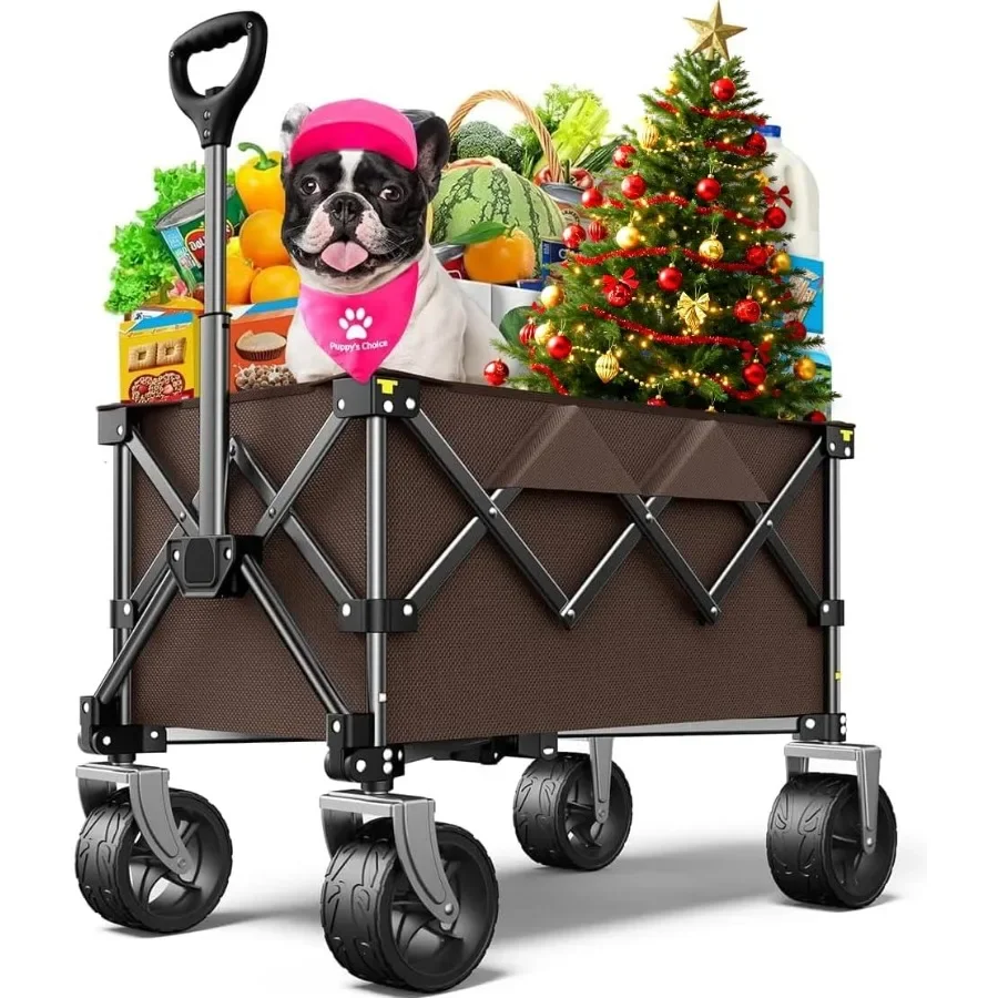 

Beach WagonCollapsibleWagon 220lbs with Big Wheels Foldable Wagon Carts Portable Utility for Garden Grocery Sports Camping All
