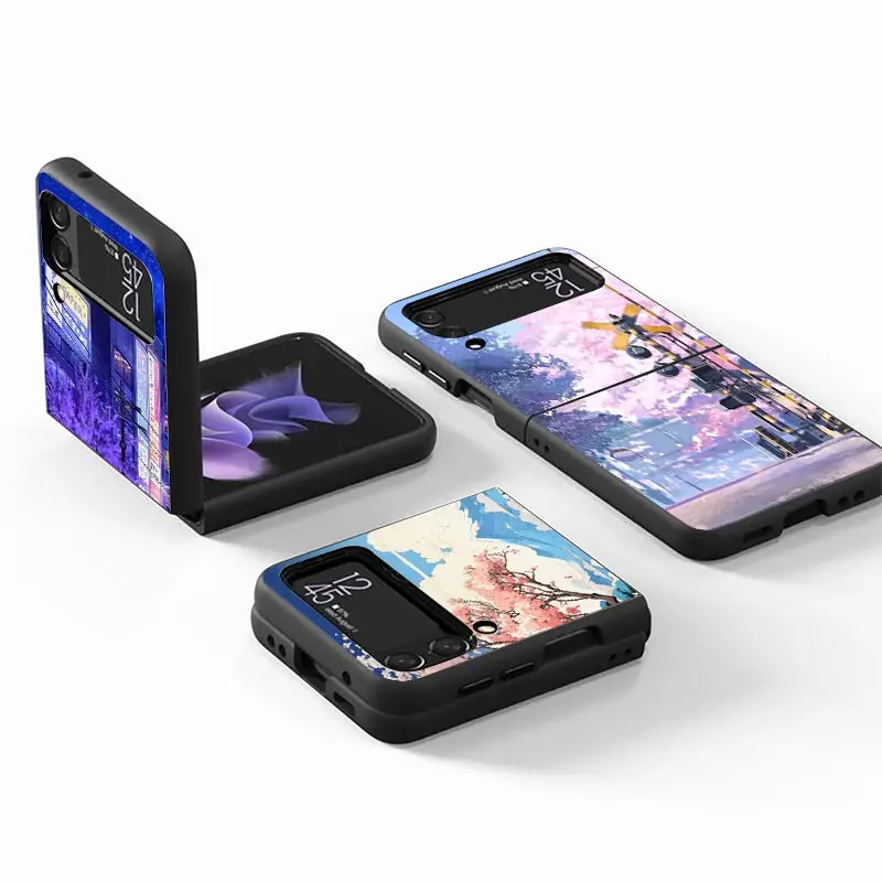 Anime Aesthetic Scenery Z Flip 4 Phnoe Case For Samsung Z Flip 3 5 5G Black Hard Shell Galaxy ZFlip3 ZFlip4 ZFlip5 Unique Cover