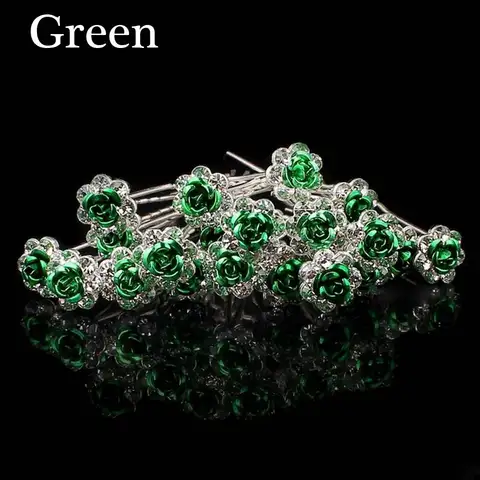 20PCS Fashion Engagement Bridal Hair Clips Crystal Rhinestone Flower Hairpins Headdress Female Hair Fork Plate Hair Accessories