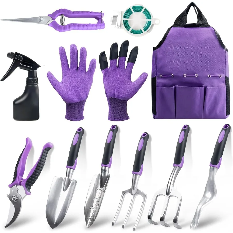 

Covacure Gardening Tool Set 11 Piece Aluminum Alloy Steel Hand Tool Starter Kit with Garden Bag Outdoor Tool Heavy Duty Gardeni