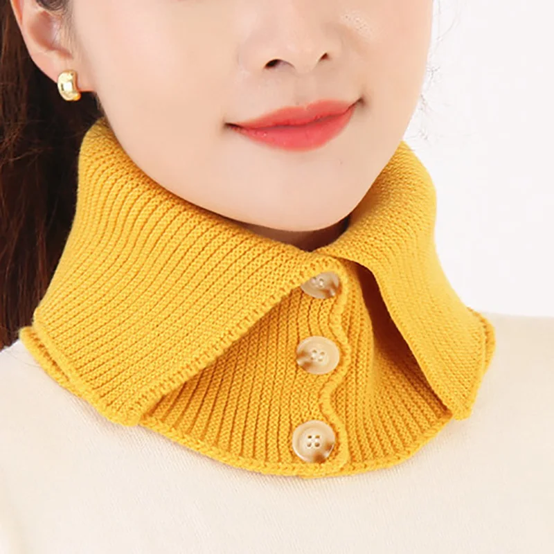 Women Flase Collar Neck Cover With Button Winter Outdoor  Warm Neckerchief Solid Color Wraps Head Neck Guard Collar