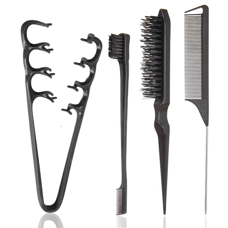 4pcs/set Volumizing Wide-Tooth Styling Comb Edge Control Brush Rat Tail Teasing Brush Fluffy Texture Hair Styling Tools Salon