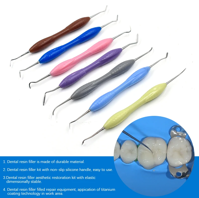 7pc/set Dental Composite Material Dental Filling Instruments Resin Filler Kit Silicone Handle