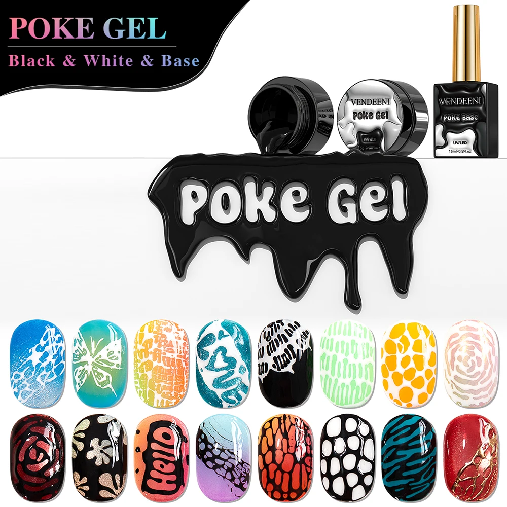 

Vendeeni Черный Белый Poke Poke Гель-лак для ногтей TPO HEMA FREE UV Soak Off Varnish Волнистая текстура Кружево Моделирование Живопись Гель-лак