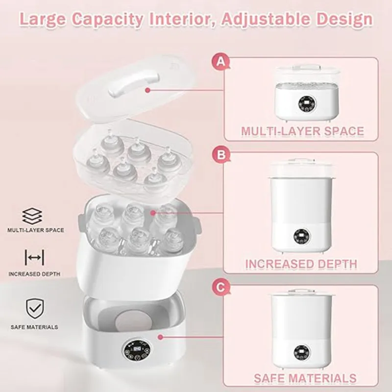 【simple】electric-steam-baby-bottle-sterilizer-and-dryer-5-in-1-large-capacity-2-layer-compact-design-us-plug